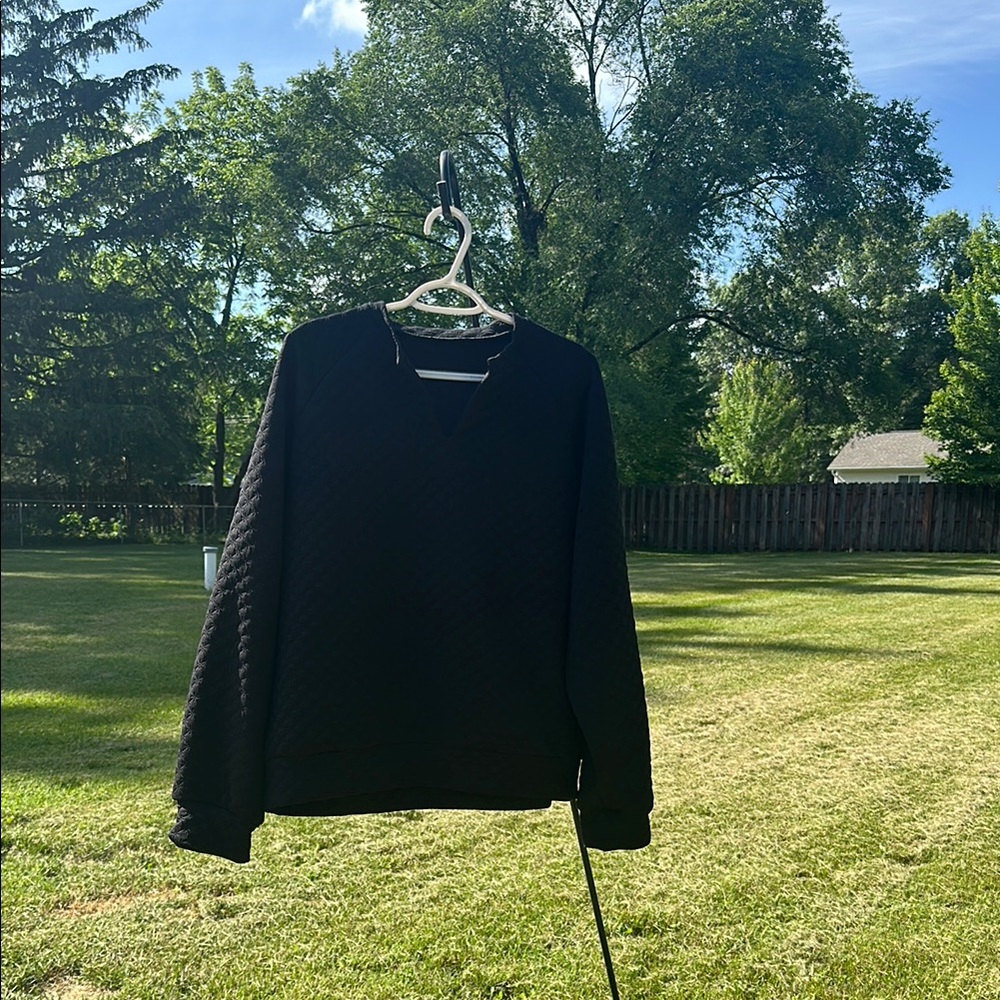 Quilted Pattern Black Long Sleeve Sweater Top Women's XXL Plus Size